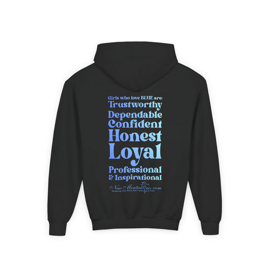 Blue Girl 4 Life Hoodie - Cute Youth Black Graphic Hoodie, Positive Affirmation Hoodie, Inspirational Hoodie, Blue Fashion