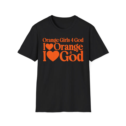Orange Girls 4 God Adult T-shirt | Black Contrast