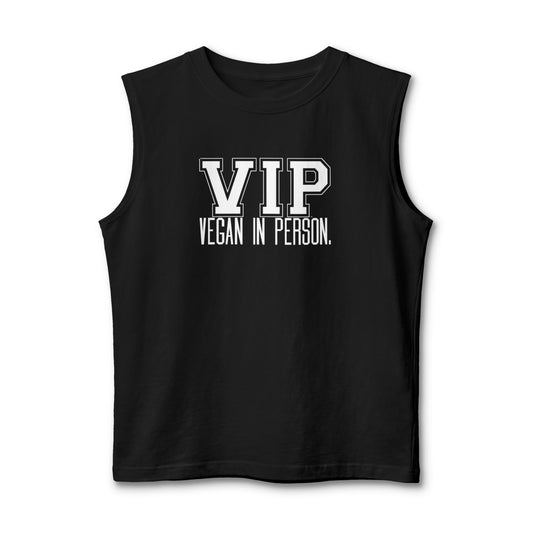 VIP Vegan Men’s Tank Top – Vegan In Person Statement Tank for Men | Plant-Based Lifestyle Muscle Tank | Healthy Living Workout & Summer Tank Top