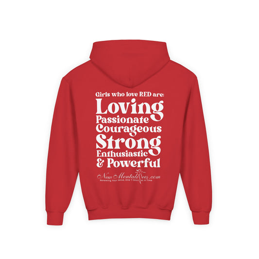 Red Girl 4 Life Hoodie - Cute Youth Red Graphic Hoodie, Positive Affirmation Hoodie, Inspirational Hoodie, Red Fashion Hoodie