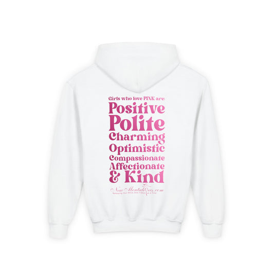 Pink Girl 4 Life Hoodie - Cute Youth White Graphic Hoodie, Positive Affirmation Hoodie, Inspirational Gift