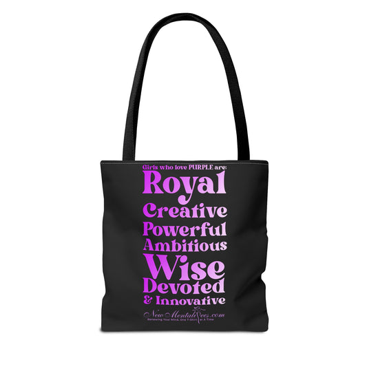 Purple Girl 4 Life Tote Bag - Cute Black Bag for Women and Girls, Double Sided Inspirational Tote