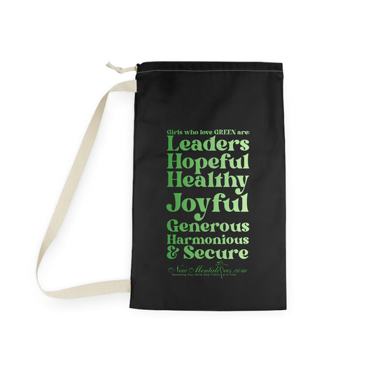 Green Girl 4 Life Black Laundry Bag – Double-Sided Inspirational Green Girl Laundry Sack | Spun Polyester Drawstring Bag