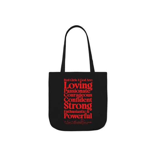 Black Contrast Red Girls 4 God Tote Bag - You are Loving, Passionate, Courageous, Confident, Strong, Enthusiastic, and Powerful!