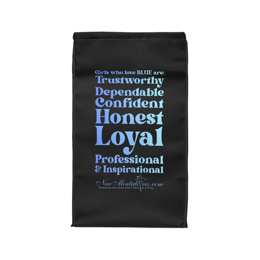 Blue Girl 4 Life Black Contrast Lunch Bag – Double-Sided Inspirational Blue Girl Lunch Tote | Insulated Lunch Bag | Girl Power Lunch Box