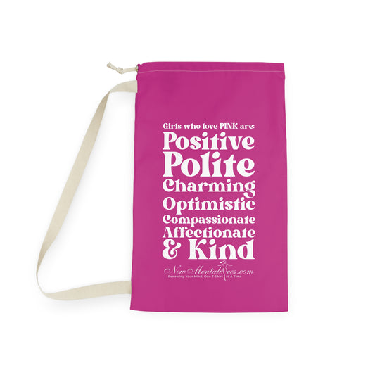Pink Girl 4 Life Custom Laundry Bag – Double-Sided Inspirational Pink Girl Laundry Sack | Spun Polyester Drawstring Bag