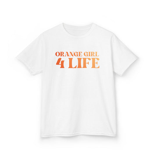 Orange Girl 4 Life T-Shirt - Cute Youth White Graphic Tee, Positive Affirmation Shirt, Inspirational T-Shirt, Orange Fashion Tee