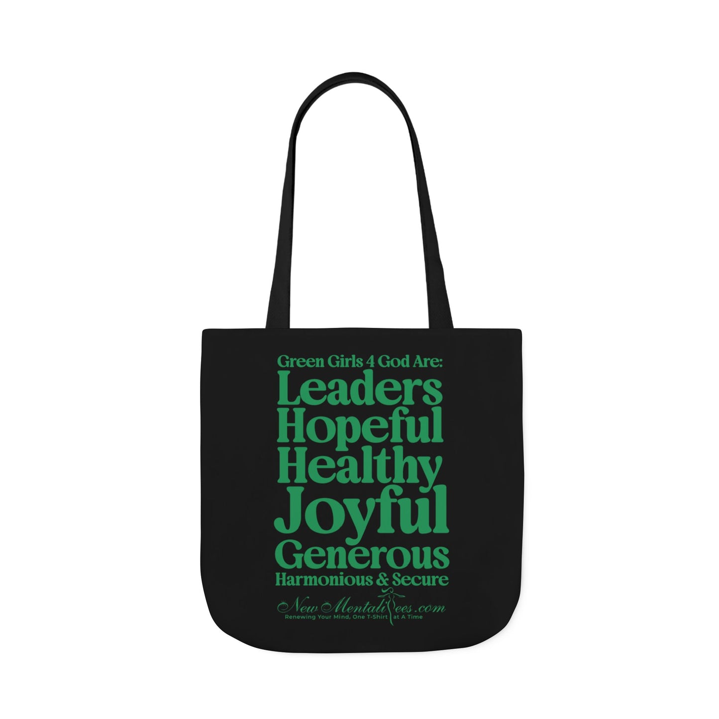 Black Contrast Green Girls 4 God Tote Bag - You are A Leader, Helpful, Healthy, Joyful, Generous, Harmonious and Secure!