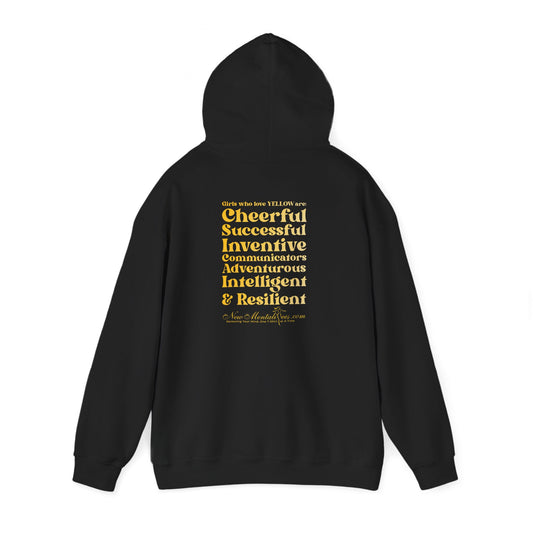 Yellow Girl 4 Life Hoodie - Cute Ladies Black Hoodie, Positive Affirmation Hoodie, Inspirational Unisex Hoodie, Yellow Fashion