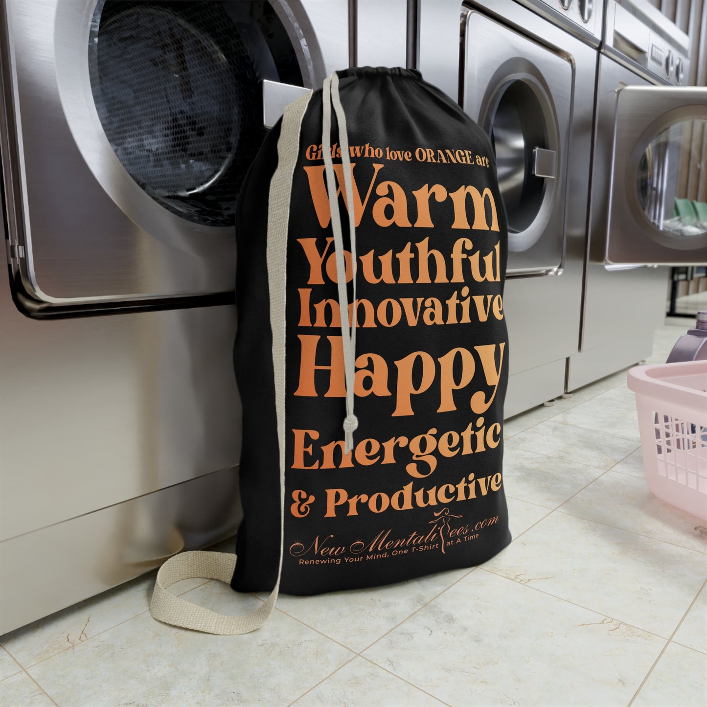 Orange Girl 4 Life Black Laundry Bag – Double-Sided Inspirational Orange Girl Laundry Sack | Spun Polyester Drawstring Bag