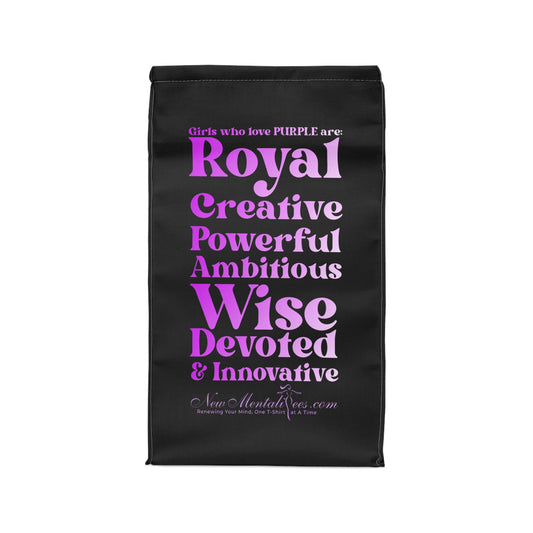 Purple Girl 4 Life Black Contrast Lunch Bag – Double-Sided Inspirational Purple Girl Lunch Tote | Insulated Lunch Bag | Girl Power Lunch Box