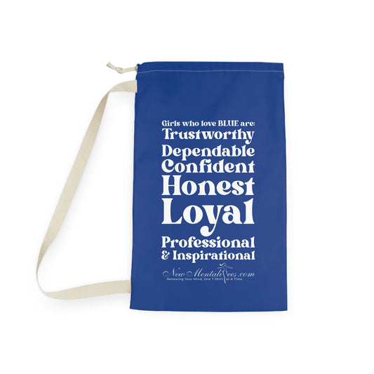 Blue Girl 4 Life Laundry Bag – Double-Sided Inspirational Blue Girl Laundry Sack | Spun Polyester Drawstring Bag