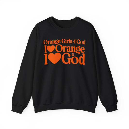Orange Girls 4 God Adult Sweatshirt | Black Contrast