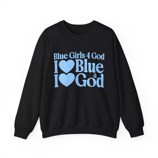 Blue Girls 4 God Adult Sweatshirt | Black Contrast