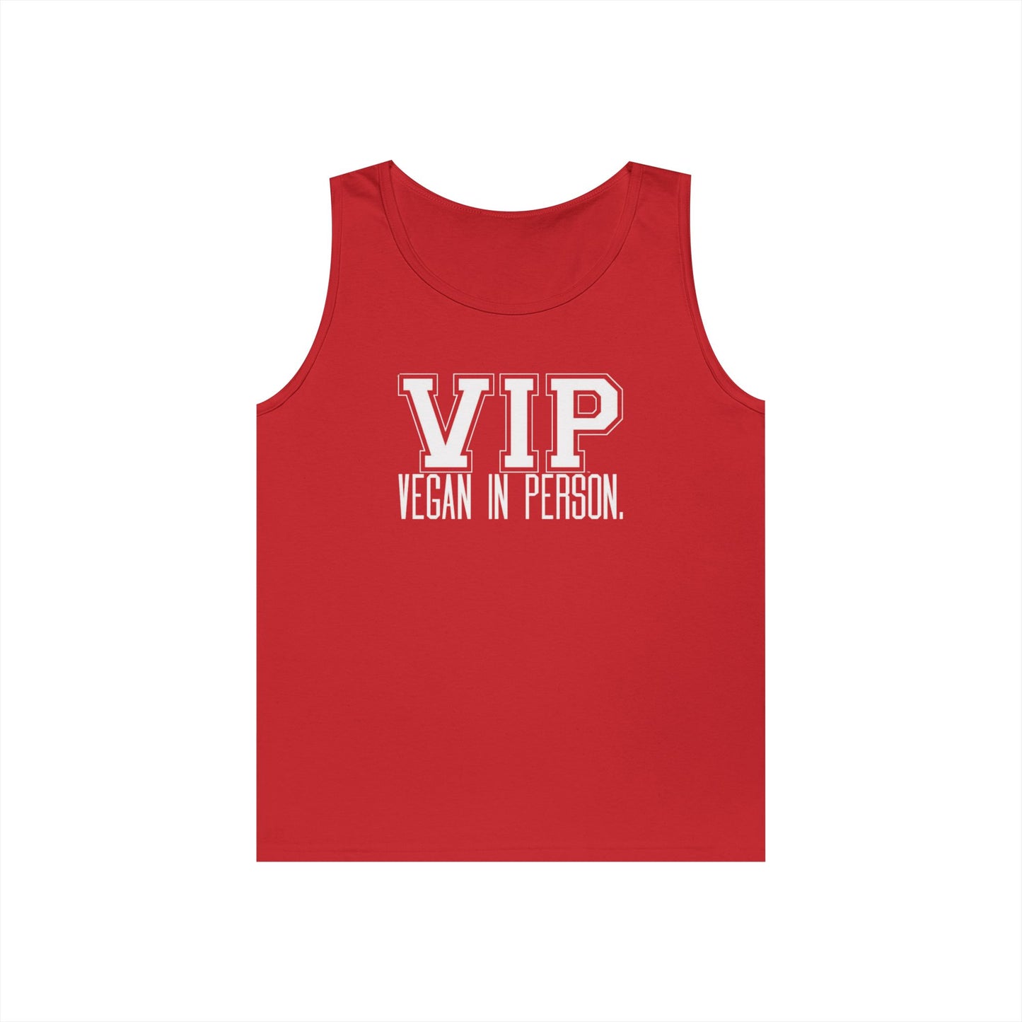 VIP Vegan Unisex Tank Top – Vegan In Person Plant-Based Statement Tank | Healthy Lifestyle | Vegan Gift | Eco-Friendly Summer Tank