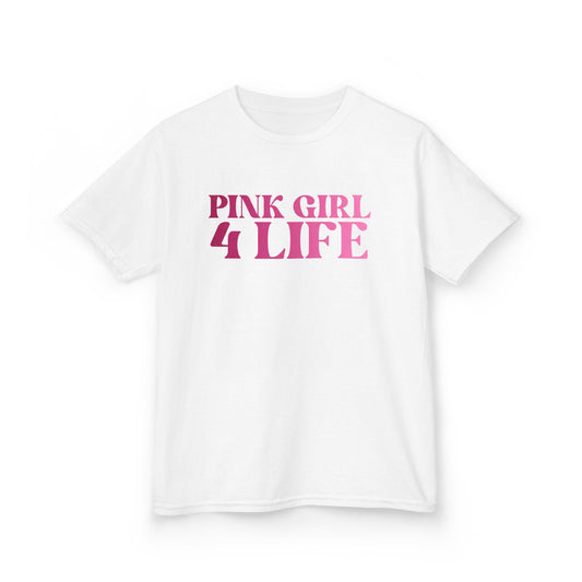Pink Girl 4 Life T-Shirt - Cute Youth White Graphic Tee, Positive Affirmation Shirt, Inspirational Gift