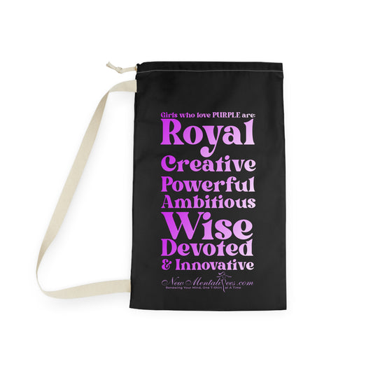Purple Girl 4 Life Black Laundry Bag – Double-Sided Inspirational Purple Girl Laundry Sack | Spun Polyester Drawstring Bag