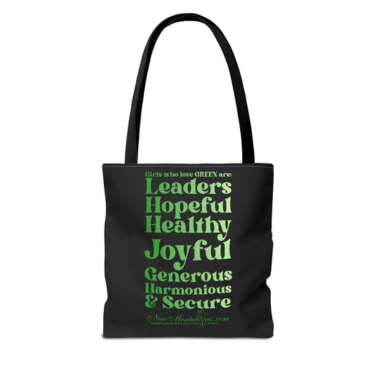 Green Girl 4 Life Tote Bag - Cute Black Bag for Women and Girls, Double Sided Inspirational Tote