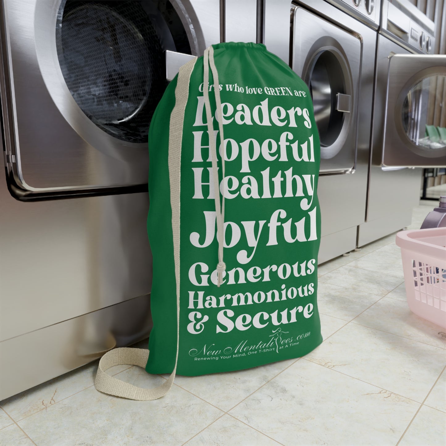 Green Girl 4 Life Laundry Bag – Double-Sided Inspirational Green Girl Laundry Sack | Spun Polyester Drawstring Bag