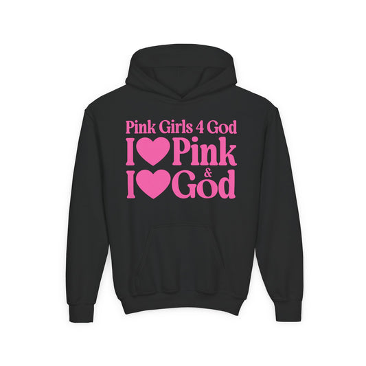 Pink Girls 4 God Youth Hoodie | Black Contrast