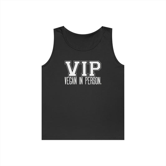 VIP Vegan Unisex Tank Top – Vegan In Person Plant-Based Statement Tank | Healthy Lifestyle | Vegan Gift | Eco-Friendly Summer Tank