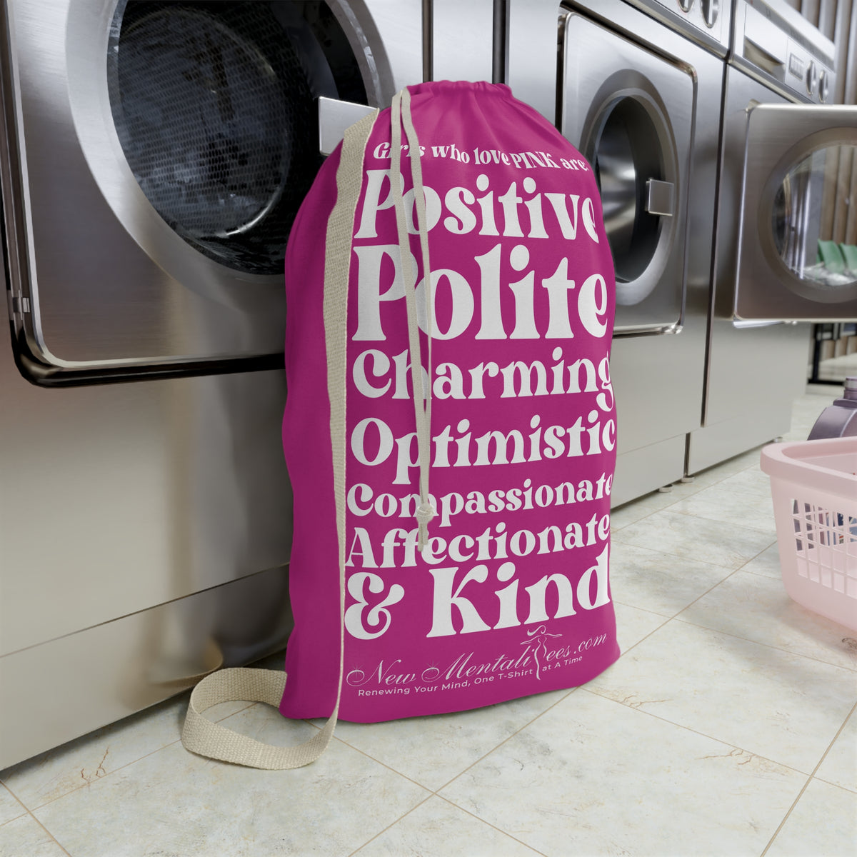Pink Girl 4 Life Custom Laundry Bag – Double-Sided Inspirational Pink Girl Laundry Sack | Spun Polyester Drawstring Bag