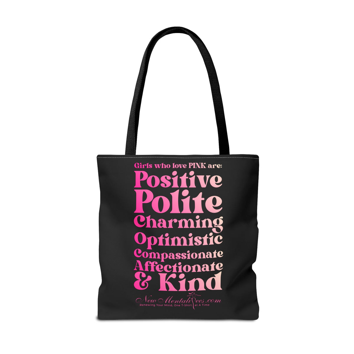 Pink Girl 4 Life Tote Bag - Cute Black Bag for Women and Girls, Double Sided Inspirational Tote