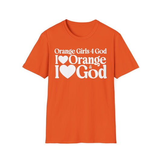 Orange Girls 4 God Adult T-shirt - You are Warm, Fun, Youthful, Innovative, Happy, Energetic, and Productive.
