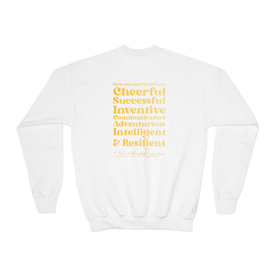 Yellow Girl 4 Life Sweatshirt - Cute Youth White Sweatshirt, Positive Affirmation Sweatshirt, Inspirational Sweatshirt, Yellow Fashion