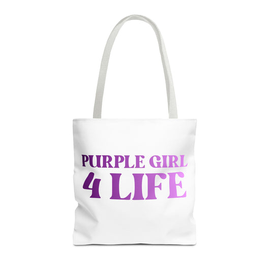 Purple Girl 4 Life Tote Bag - Cute White Bag for Women and Girls, Double Sided Inspirational Tote