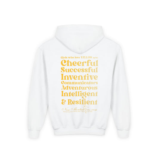 Yellow Girl 4 Life Hoodie - Cute Youth White Hoodie, Positive Affirmation Hoodie, Inspirational Hoodie, Yellow Fashion