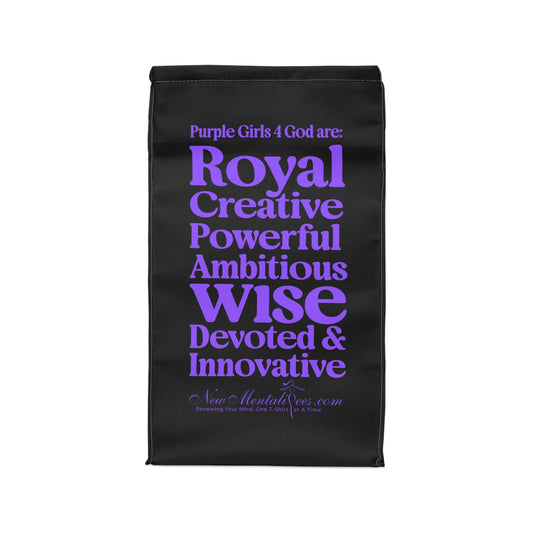 Purple Girls 4 God Black Contrast Lunch Tote – Double-Sided Inspirational Faith Lunch Bag | Insulated Lunch Bag | Gift for Girls & Women