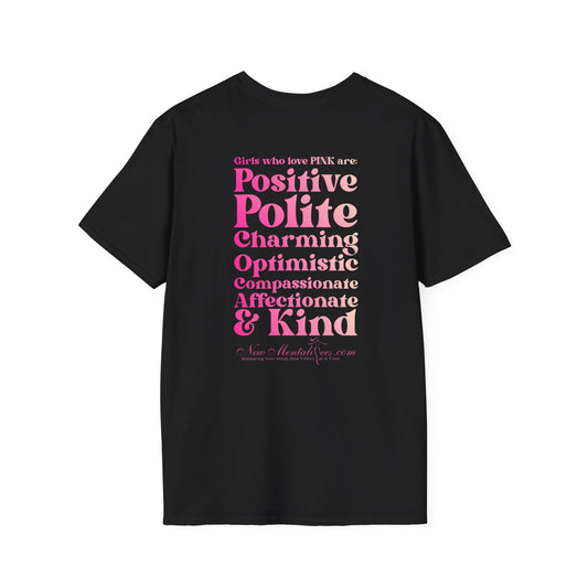 Pink Girl 4 Life T-Shirt - Cute Ladies Black Graphic Tee, Positive Affirmation Unisex Shirt, Inspirational Gift