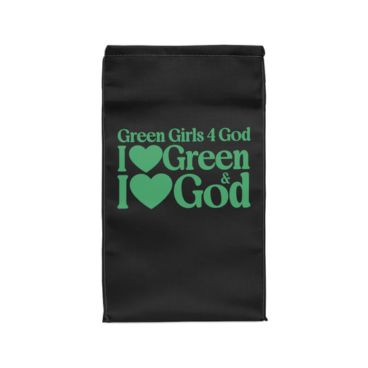 💚 Green Girls 4 God Black Contrast Lunch Tote – Double-Sided Inspirational Faith Lunch Bag | Insulated Lunch Bag | Gift for Girls & Women