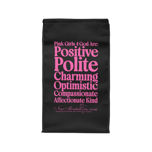 💗 Pink Girls 4 God Black Contrast Lunch Tote – Double-Sided Inspirational Pink Girls Faith Lunch Bag | Insulated Lunch Bag