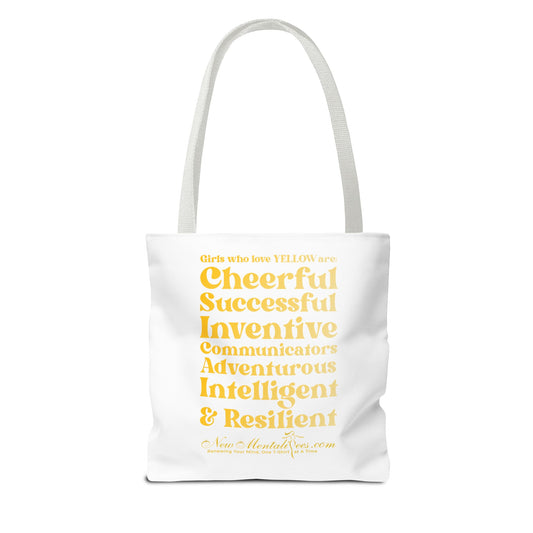 Yellow Girl 4 Life Tote Bag - Cute White Bag for Women and Girls, Double Sided Inspirational Tote