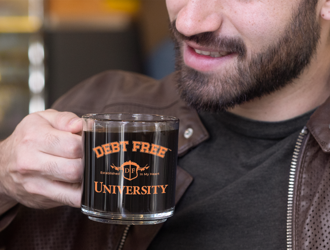 Debt Free University 10oz Clear Mug - Financial Freedom Glass Coffee Cup, Motivational Money Mindset Gift Budgeting & Graduation Inspiration