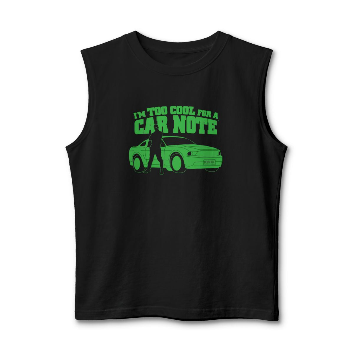 I'm Too Cool for a Car Note Men's Muscle Tank – Financial Freedom Workout Tank | Debt Free Statement Gym Tank | Motivational Sleeveless Tank for Men