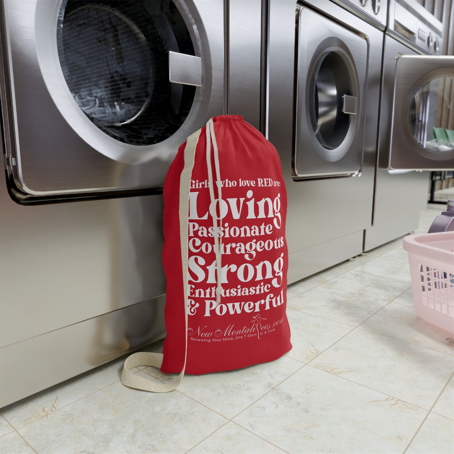 Red Girl 4 Life Laundry Bag – Double-Sided Inspirational Red Girl Laundry Sack | Spun Polyester Drawstring Bag