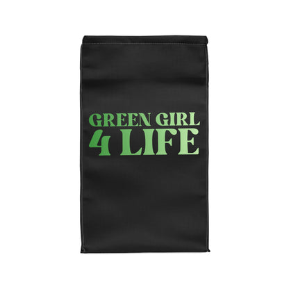 Green Girl 4 Life Black Contrast Lunch Bag – Double-Sided Inspirational Green Girl Lunch Tote | Insulated Lunch Bag | Girl Power Lunch Box