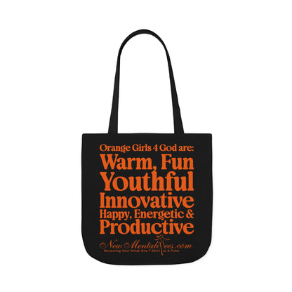 Black Contrast Orange Girls 4 God Tote Bag - You are Warm, Fun, Youthful, Innovative, Happy, Energetic, and Productive!