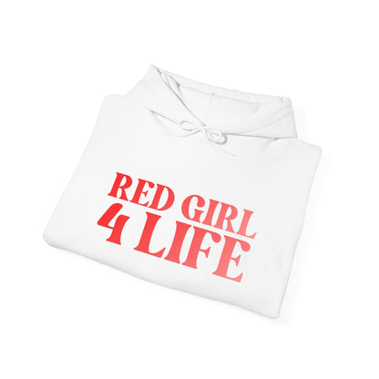 Red Girl 4 Life Hoodie -  Cute Ladies White Graphic Hoodie, Positive Affirmation Hoodie, Inspirational Unisex Hoodie, Red Fashion Hoodie