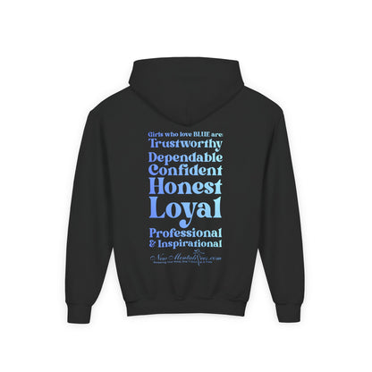 Blue Girl 4 Life Hoodie - Cute Youth Black Graphic Hoodie, Positive Affirmation Hoodie, Inspirational Hoodie, Blue Fashion