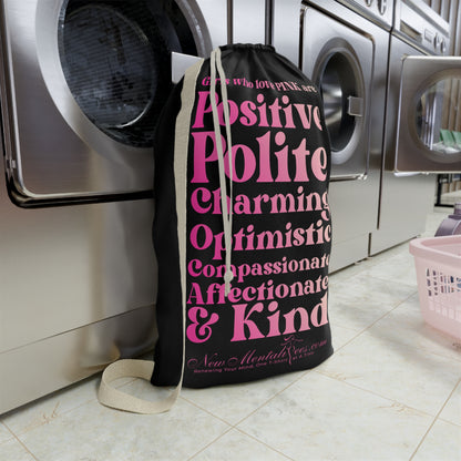 Pink Girl 4 Life Custom Black Laundry Bag – Double-Sided Inspirational Pink Girl Laundry Sack | Spun Polyester Drawstring Bag