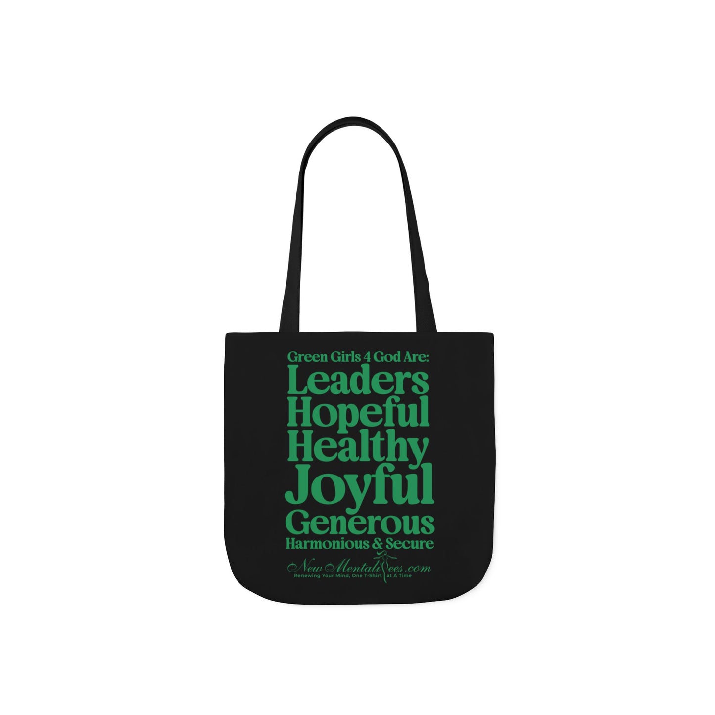 Black Contrast Green Girls 4 God Tote Bag - You are A Leader, Helpful, Healthy, Joyful, Generous, Harmonious and Secure!