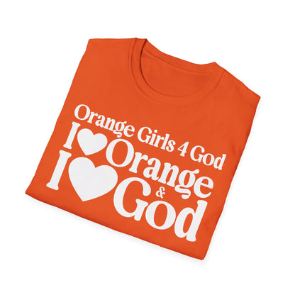 Orange Girls 4 God Adult T-shirt - You are Warm, Fun, Youthful, Innovative, Happy, Energetic, and Productive.