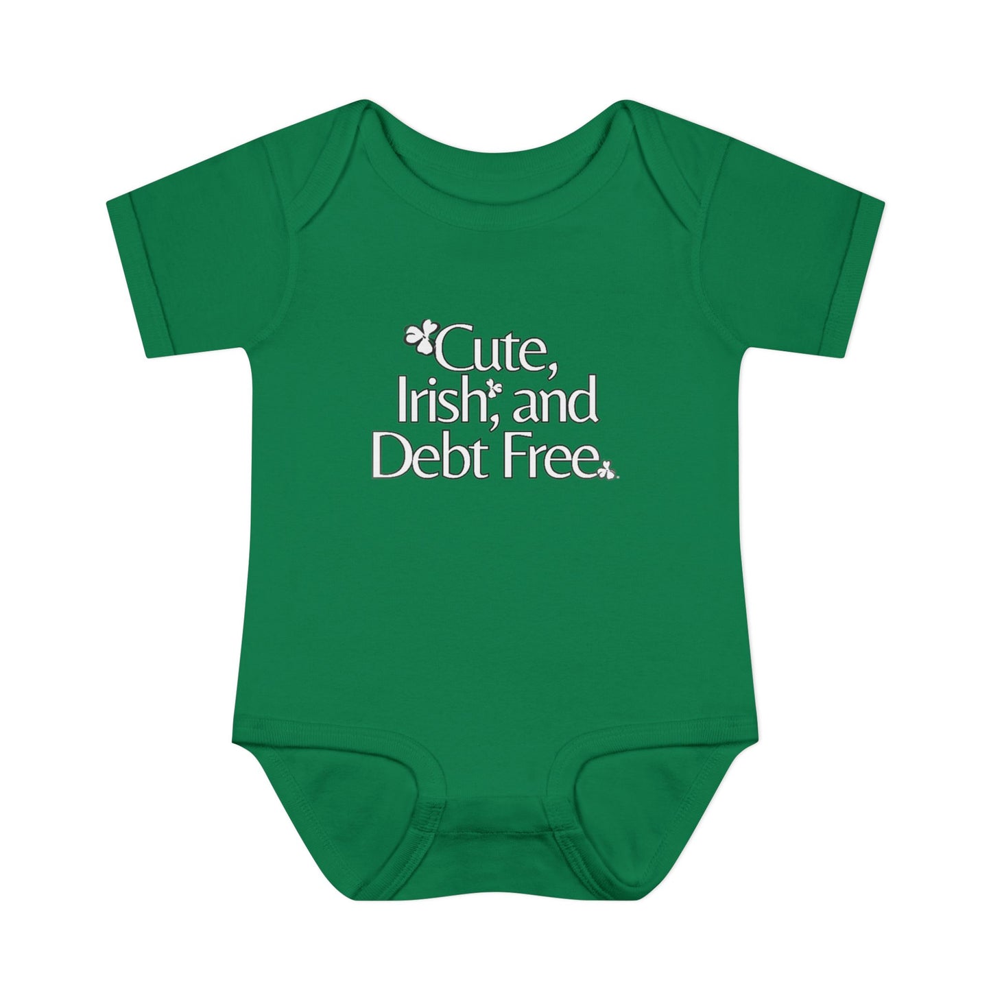 Adorable, Irish & Debt Free Onesie with Purpose! Perfect for St. Patrick's Day in Green, Pink, Black, White and Yellow!