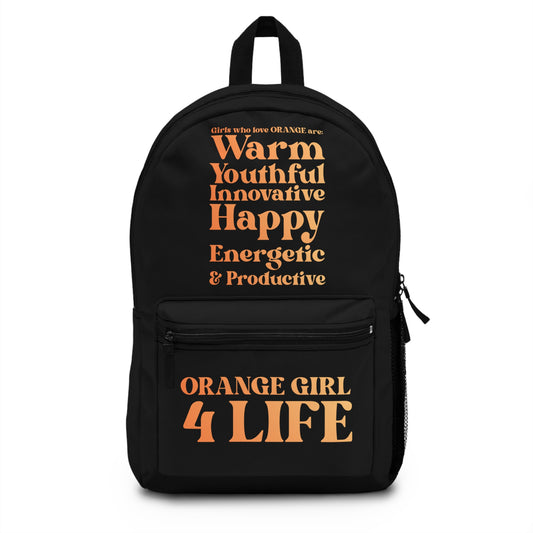 Orange Girl 4 Life Black Contrast Backpack – Inspirational Girls School Backpack | Girl Power Bookbag | Lightweight Travel & School Bag