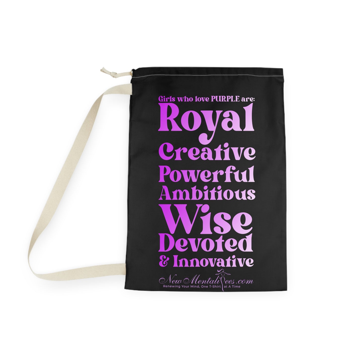 Purple Girl 4 Life Black Laundry Bag – Double-Sided Inspirational Purple Girl Laundry Sack | Spun Polyester Drawstring Bag
