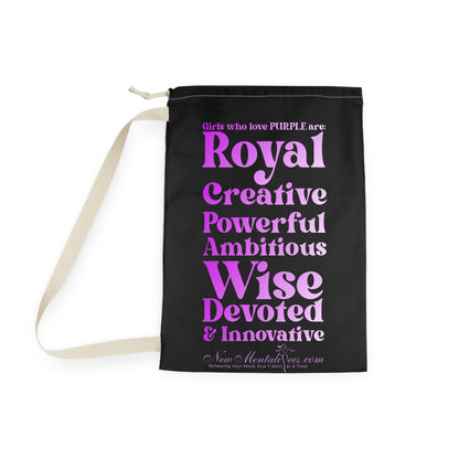 Purple Girl 4 Life Black Laundry Bag – Double-Sided Inspirational Purple Girl Laundry Sack | Spun Polyester Drawstring Bag